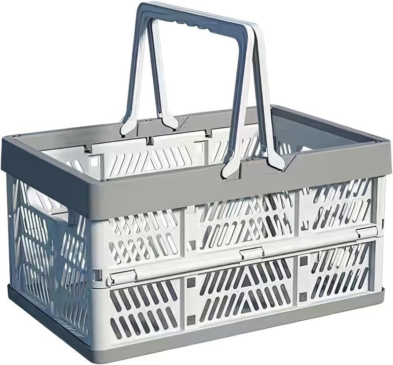 UShioart Collapsible Crate Milk Crates for Storage Plastic shopping basket 20L for Kitchen Bathroom (White) - Image 1